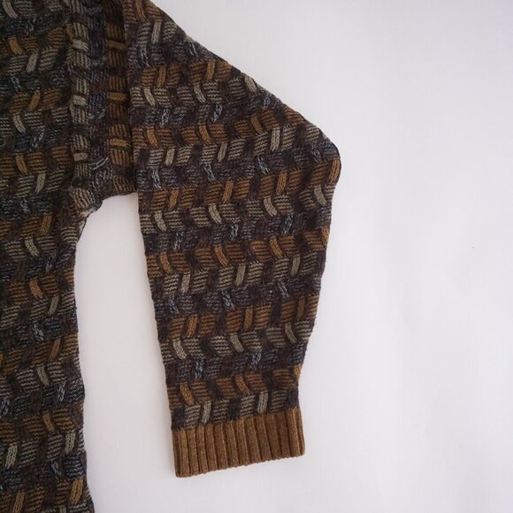 VTG 80s Scandia Woods Brown Olive Green 3D Biggie Cosby Crewneck Knit Sweater M - Picture 8 of 9